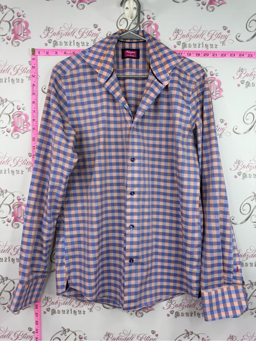 Impurtuna button up shirt Men's Checked Button-Down Shirt in Peach & Blue
